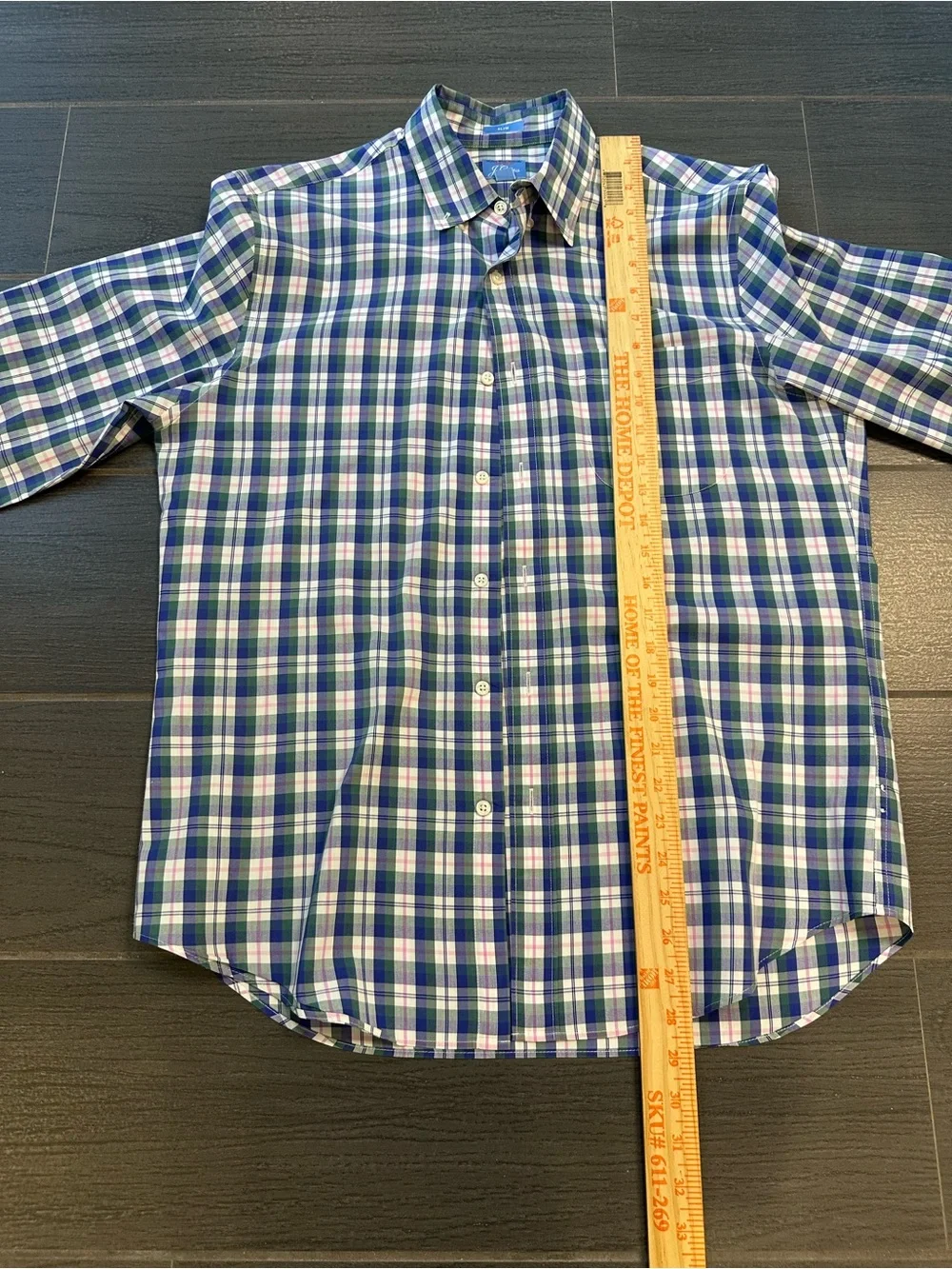 J. Crew Coolmax Slim Fit Blue, Green & White Plaid Button-Down Shirt